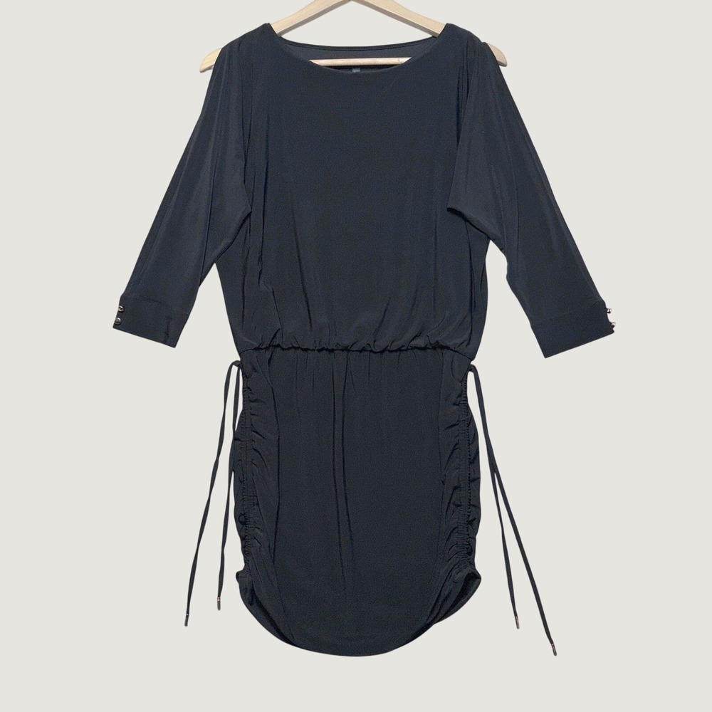 White House Black Market Dress Womens XS Black Ruched Drawstring Blouson